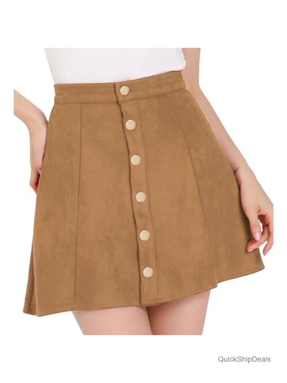 Women's Faux Suede Button A-Line High Waisted Flared Mini Skirt